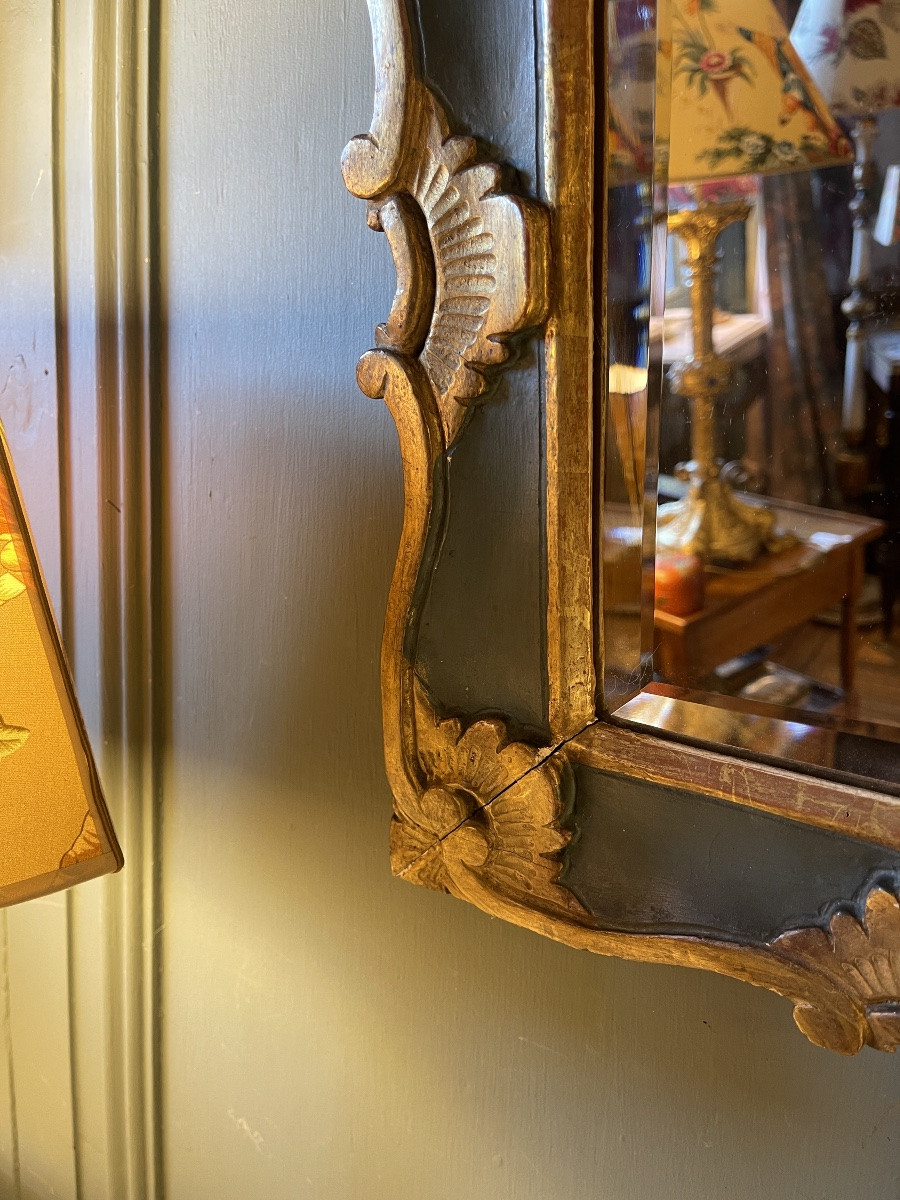 19th Century Painted And Gilded Wooden Pediment Mirror-photo-5