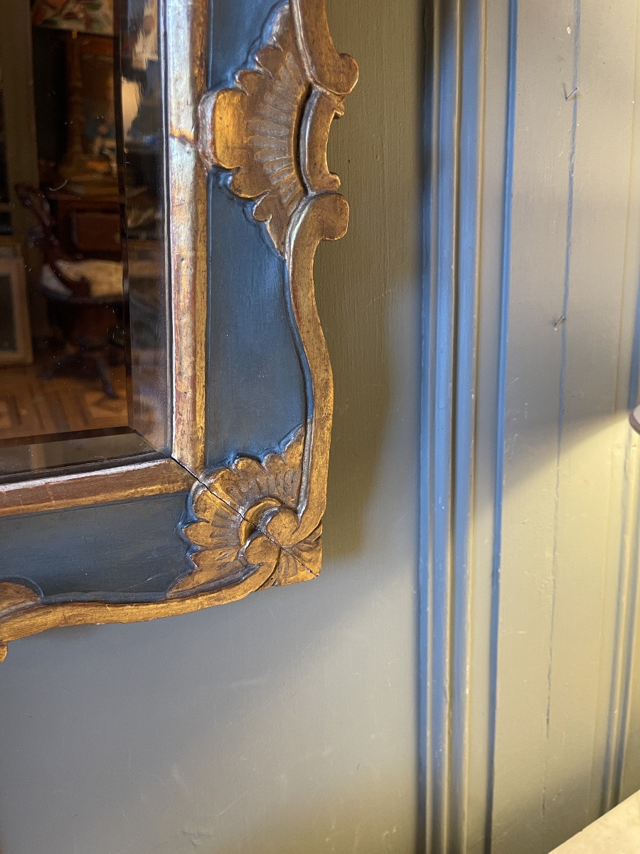 19th Century Painted And Gilded Wooden Pediment Mirror-photo-6
