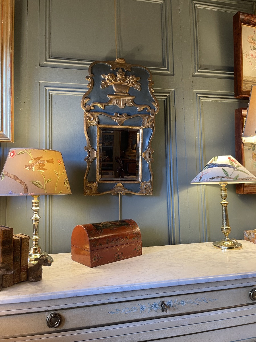 19th Century Painted And Gilded Wooden Pediment Mirror-photo-8