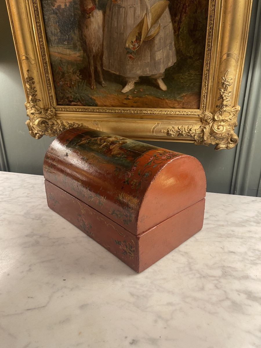 Boite en Vernis Martin à décor de chérubins XIXème-photo-3