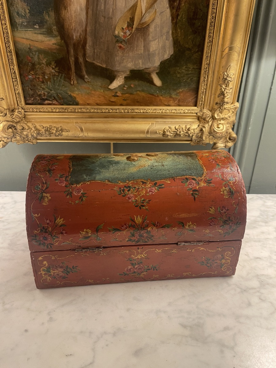 Boite en Vernis Martin à décor de chérubins XIXème-photo-1