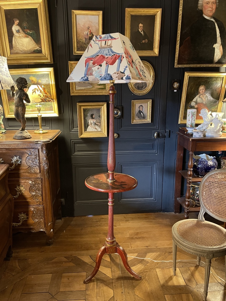 Lampadaire tripode en bois laqué, Hauteur 180 cm-photo-2