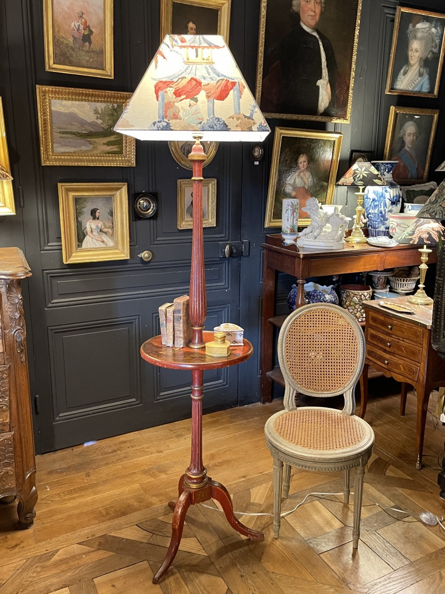 Lampadaire tripode en bois laqué, Hauteur 180 cm-photo-4