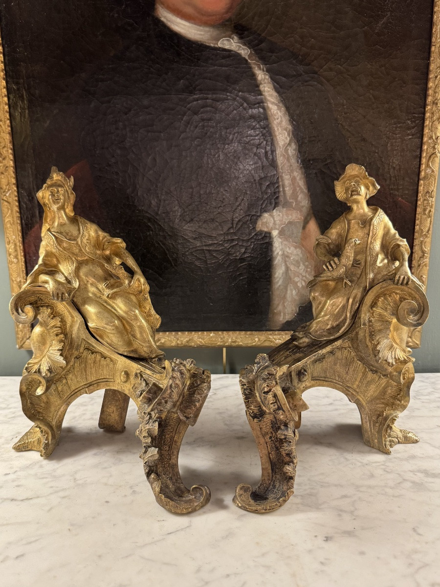 Paire de chenets style Louis XV de Henri Picard XIXème-photo-2