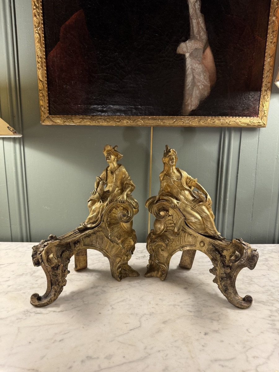 Paire de chenets style Louis XV de Henri Picard XIXème-photo-1