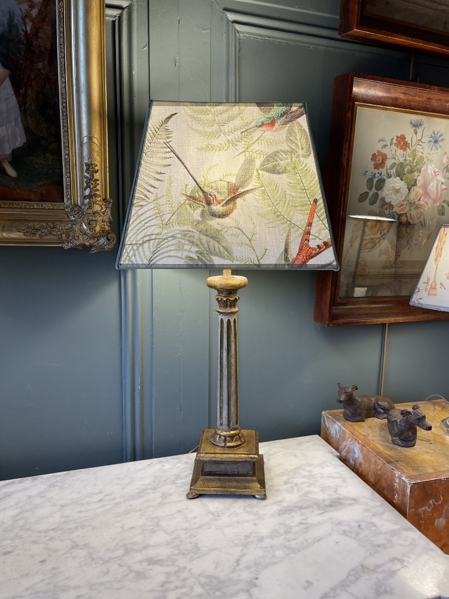 Painted Wooden Lamp, Height 60 Cm-photo-2