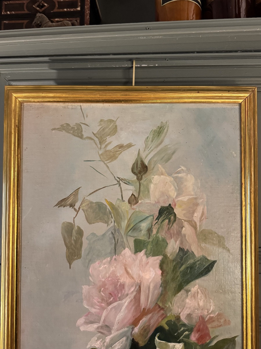 Important Painting Of Old Roses Dated 1903-photo-3