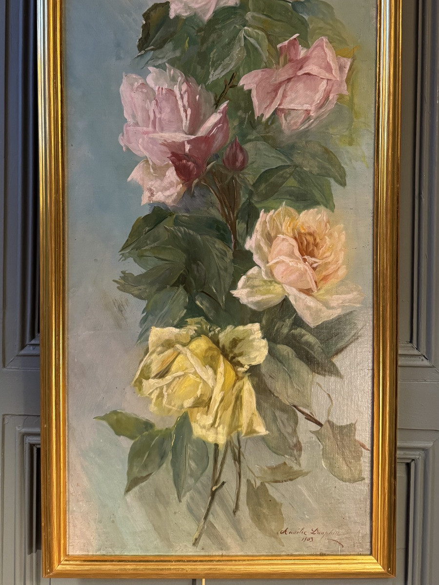 Important Painting Of Old Roses Dated 1903-photo-1