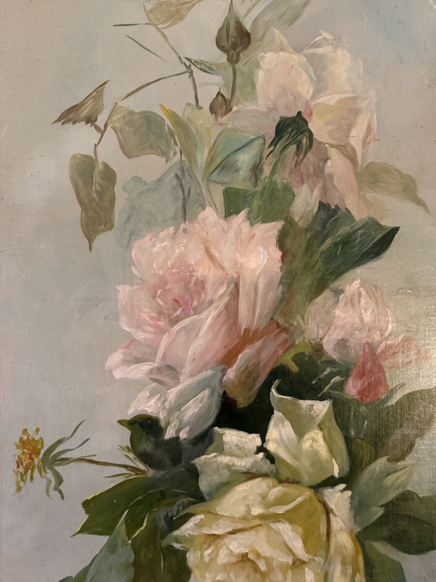 Important Painting Of Old Roses Dated 1903-photo-2