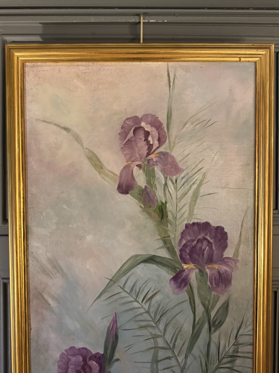Important Painting Of Irises Dated 1903-photo-3