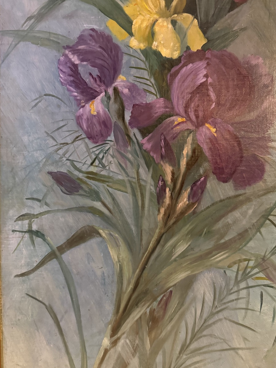 Important Painting Of Irises Dated 1903-photo-4