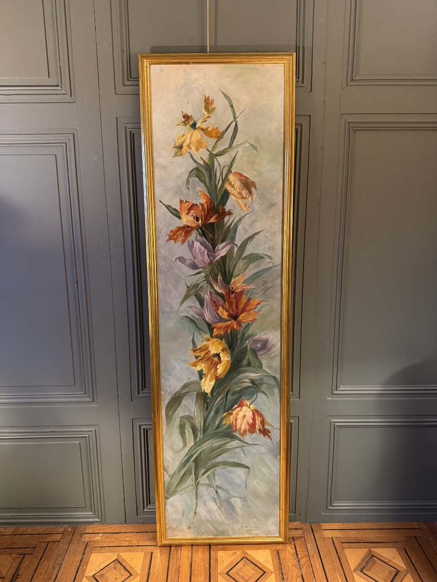 Important Painting Of Lilies Dated 1903-photo-6