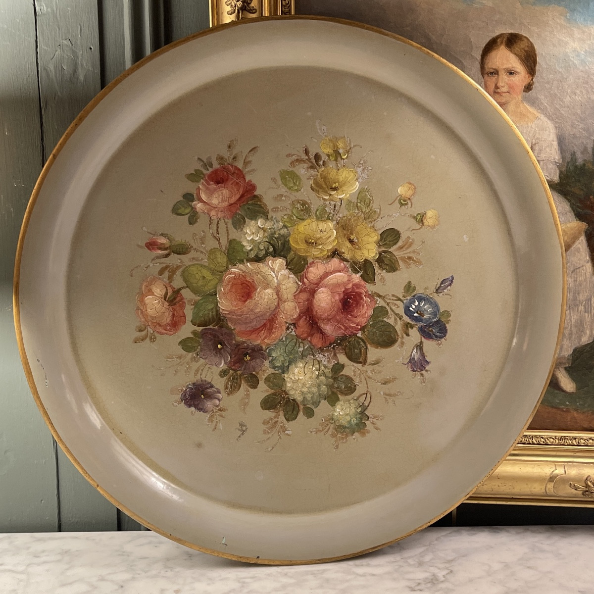 Painted Sheet Metal Tray, 44 Cm Diameter