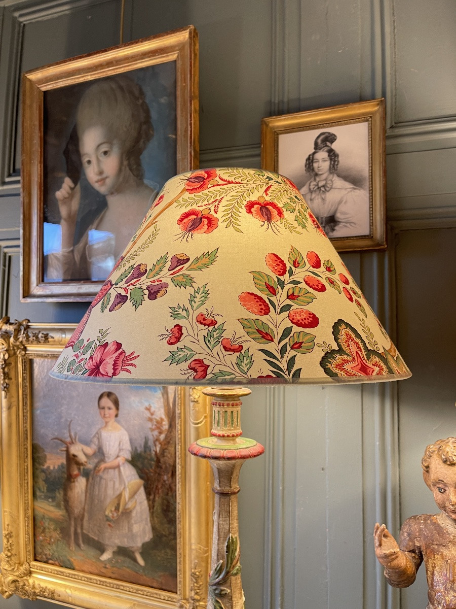 Large Polychrome Painted Wooden Lamp, Height 74.5 Cm-photo-5