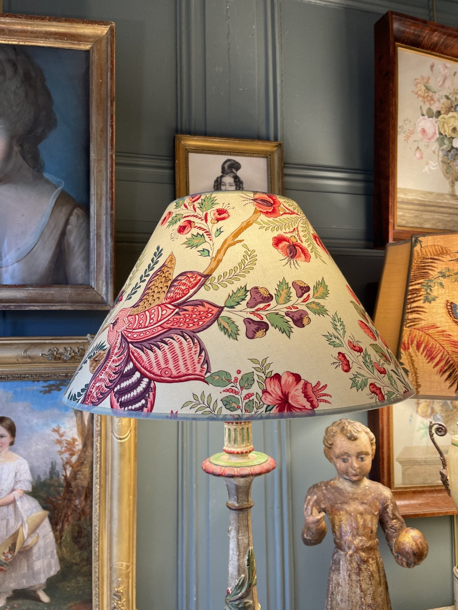 Large Polychrome Painted Wooden Lamp, Height 74.5 Cm-photo-6