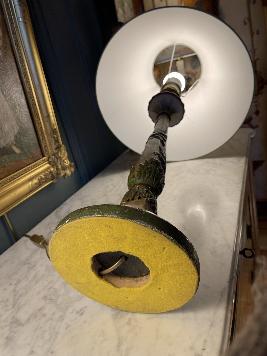 Large Polychrome Painted Wooden Lamp, Height 74.5 Cm-photo-7