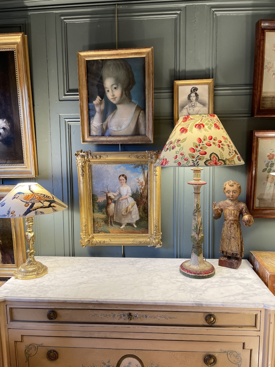 Large Polychrome Painted Wooden Lamp, Height 74.5 Cm-photo-8