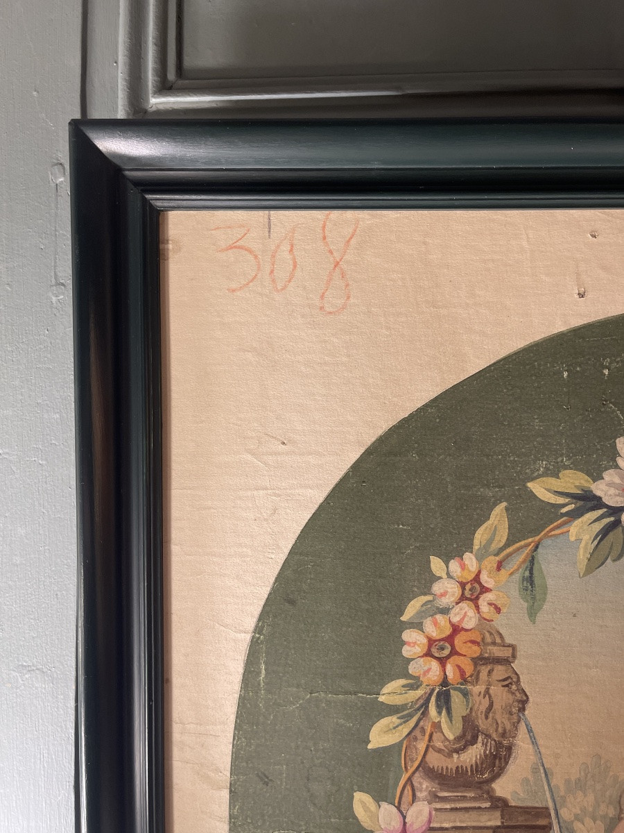 At The Fountain, Aubusson Cardboard, 19th Century-photo-3