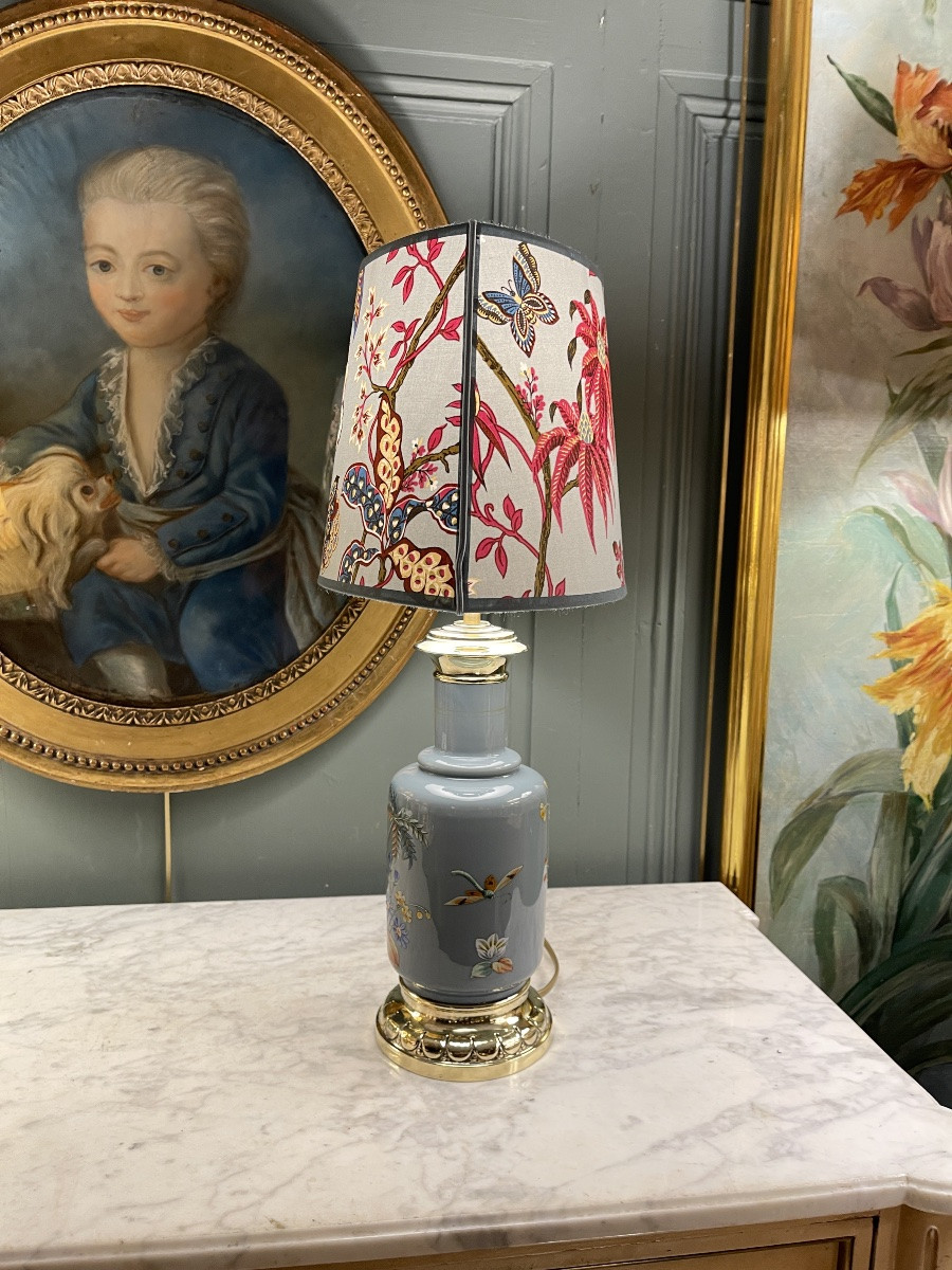 Lampe en faïence émaillée XIXème, Hauteur 52.5 cm-photo-2