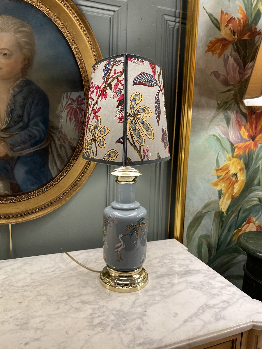 Lampe en faïence émaillée XIXème, Hauteur 52.5 cm-photo-4