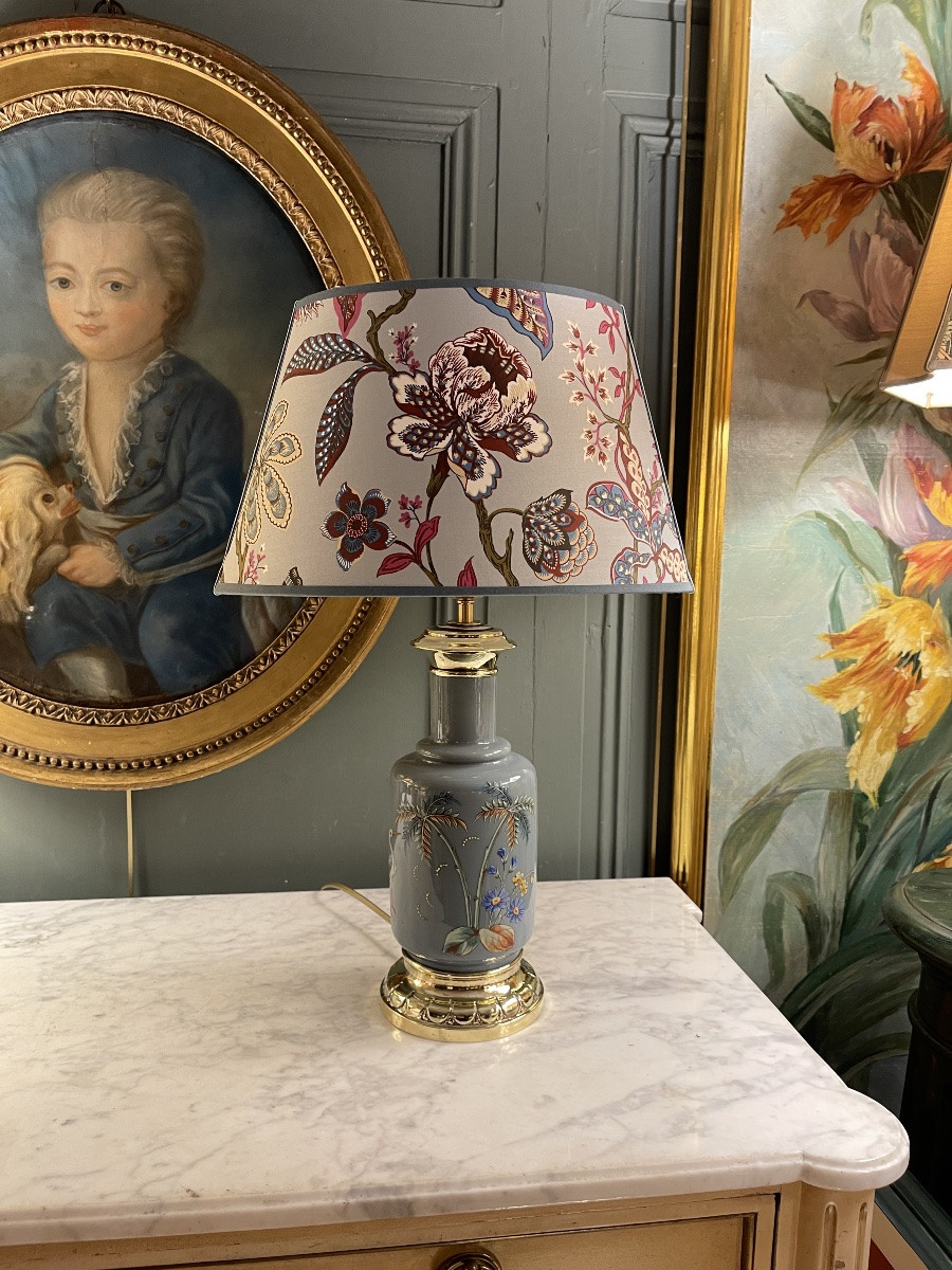 Lampe en faïence émaillée XIXème, Hauteur 52.5 cm-photo-1