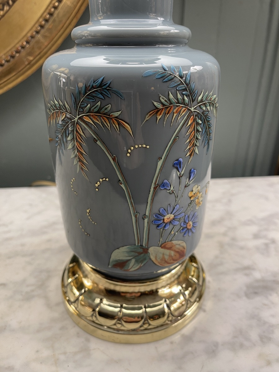 Lampe en faïence émaillée XIXème, Hauteur 52.5 cm-photo-3