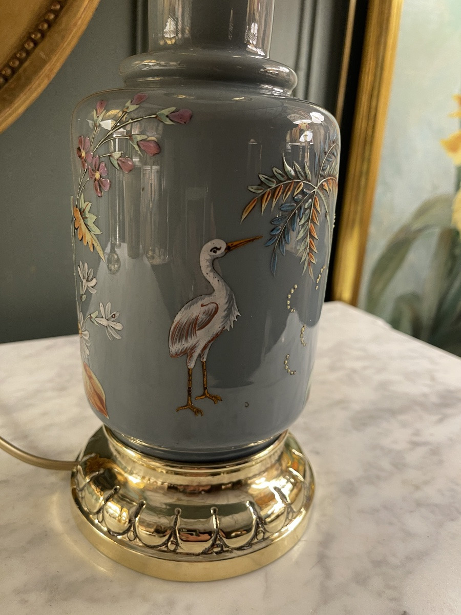 Lampe en faïence émaillée XIXème, Hauteur 52.5 cm-photo-5