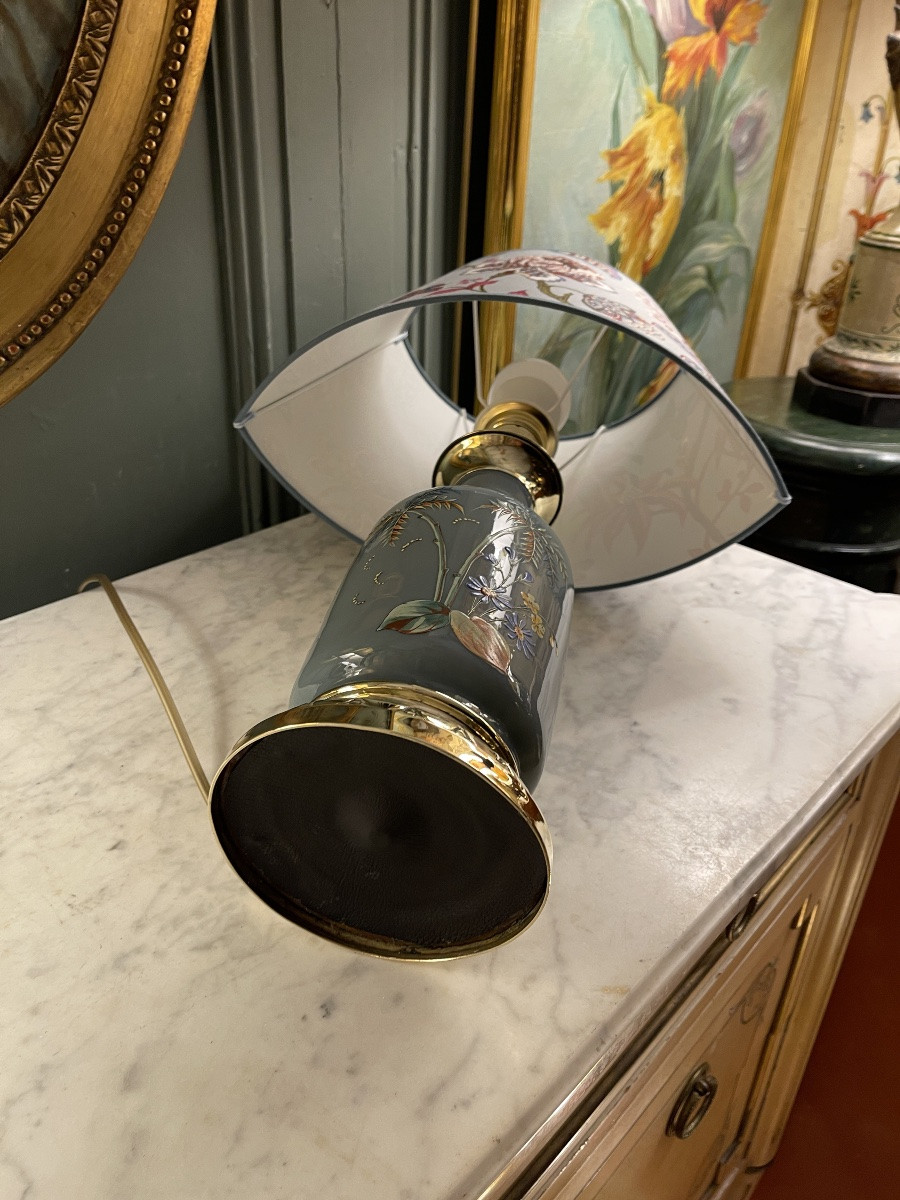 Lampe en faïence émaillée XIXème, Hauteur 52.5 cm-photo-7