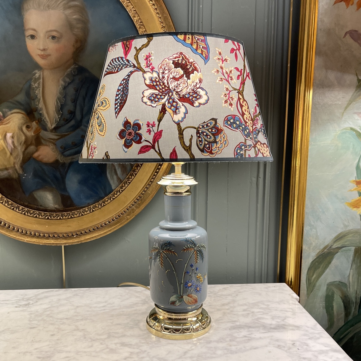 Lampe en faïence émaillée XIXème, Hauteur 52.5 cm