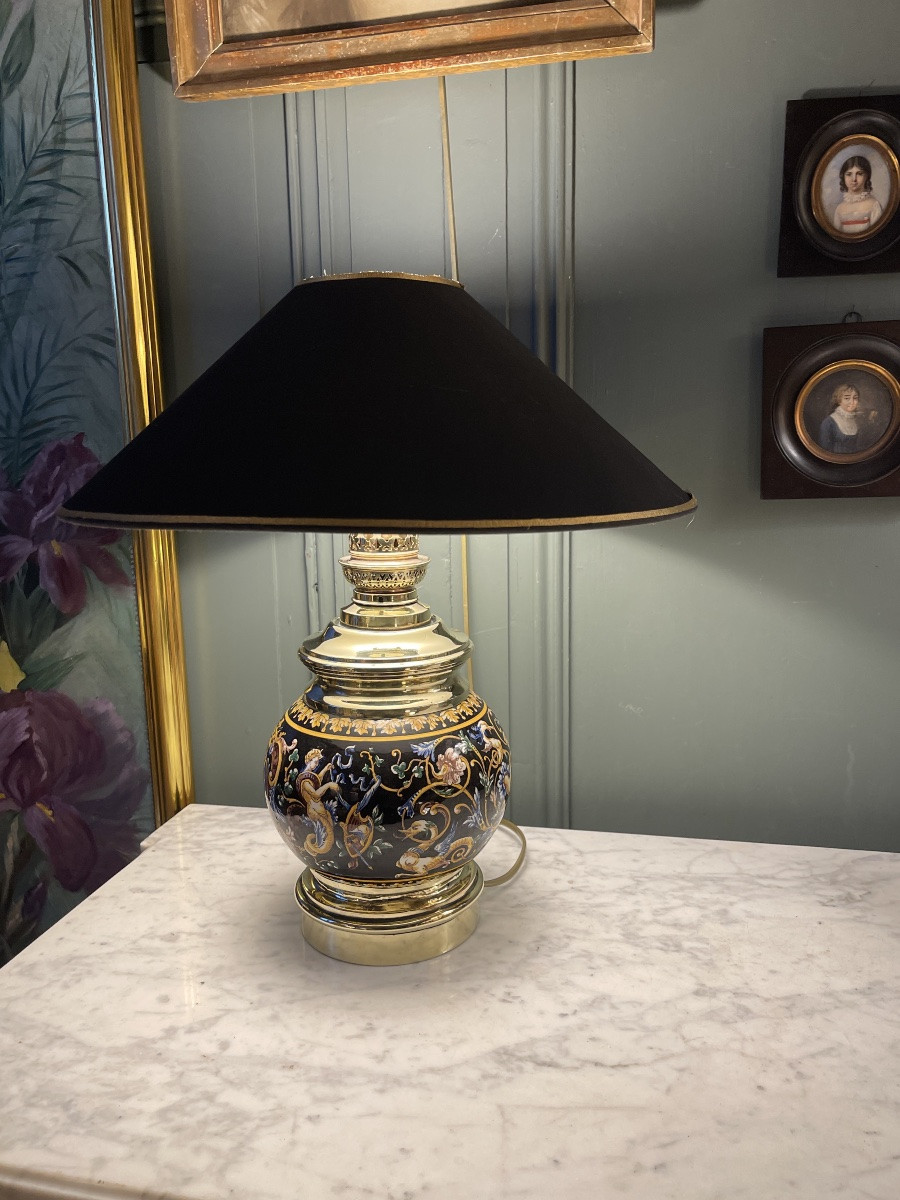 Lampe en faïence de Gien décor Renaissance, Hauteur 44 cm-photo-2