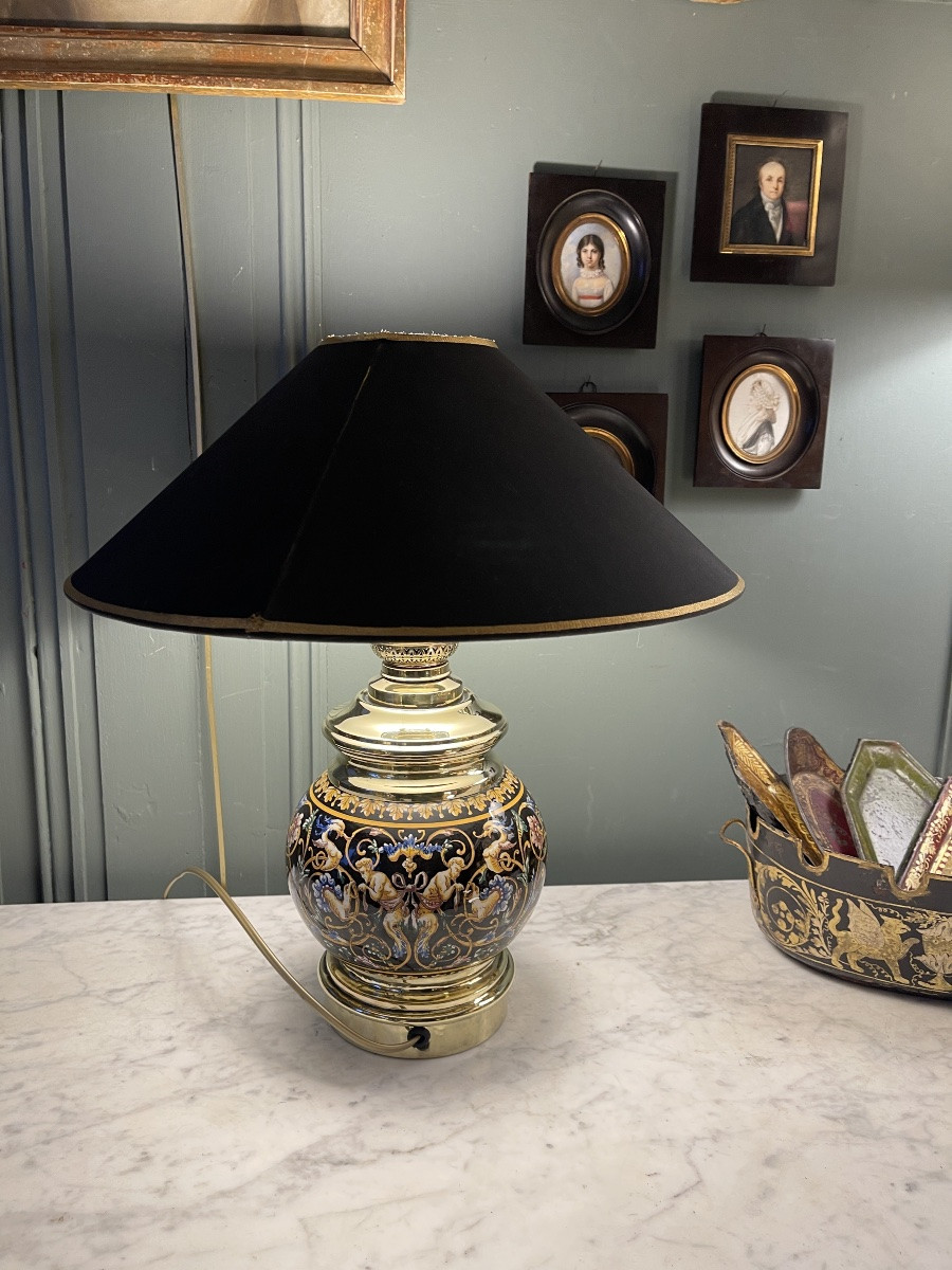 Lampe en faïence de Gien décor Renaissance, Hauteur 44 cm-photo-3