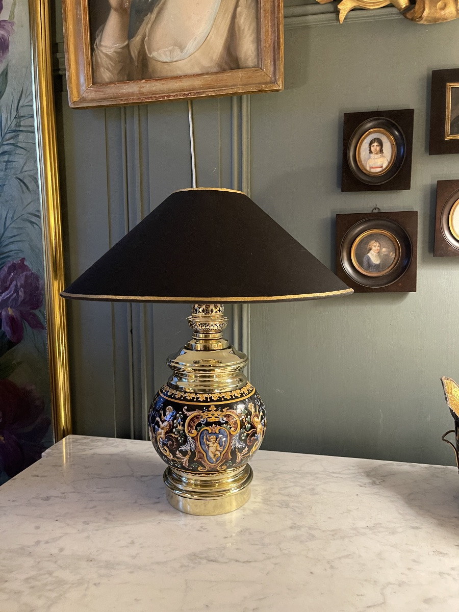Lampe en faïence de Gien décor Renaissance, Hauteur 44 cm-photo-4