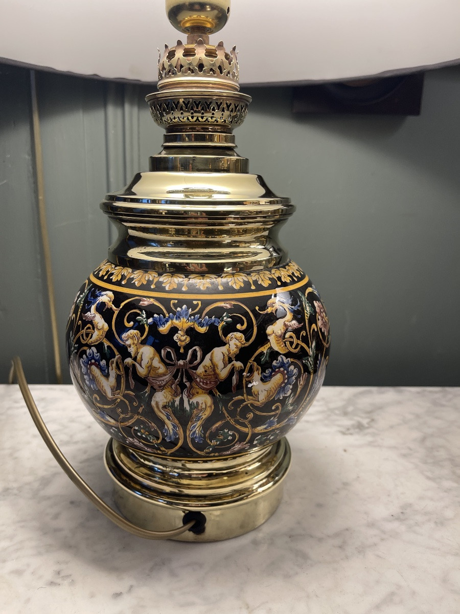 Lampe en faïence de Gien décor Renaissance, Hauteur 44 cm-photo-4
