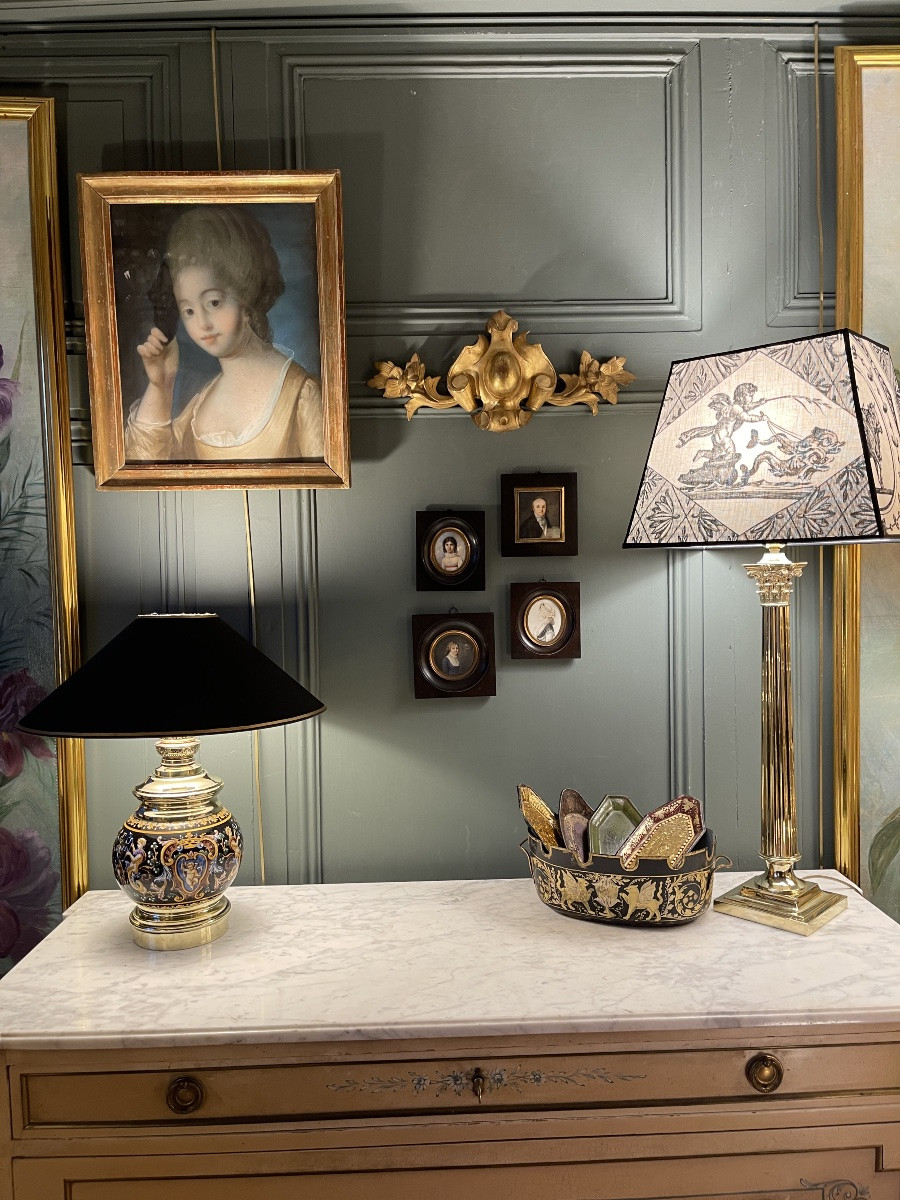 Lampe en faïence de Gien décor Renaissance, Hauteur 44 cm-photo-5