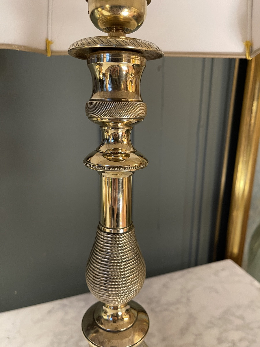 Grande lampe en bronze ciselé XIXème, hauteur 58 cm-photo-4