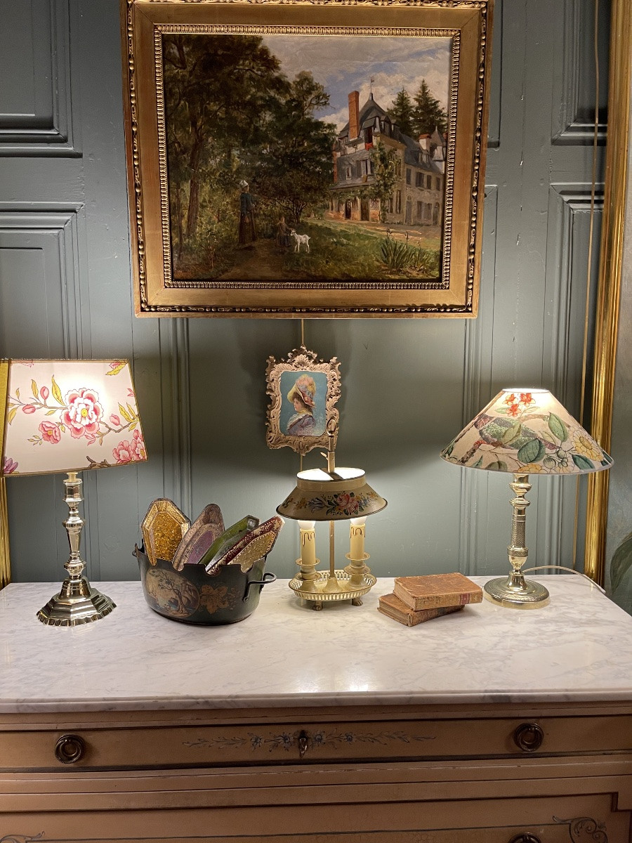 Chiseled Bronze Lamp, Height 39.5 Cm-photo-6