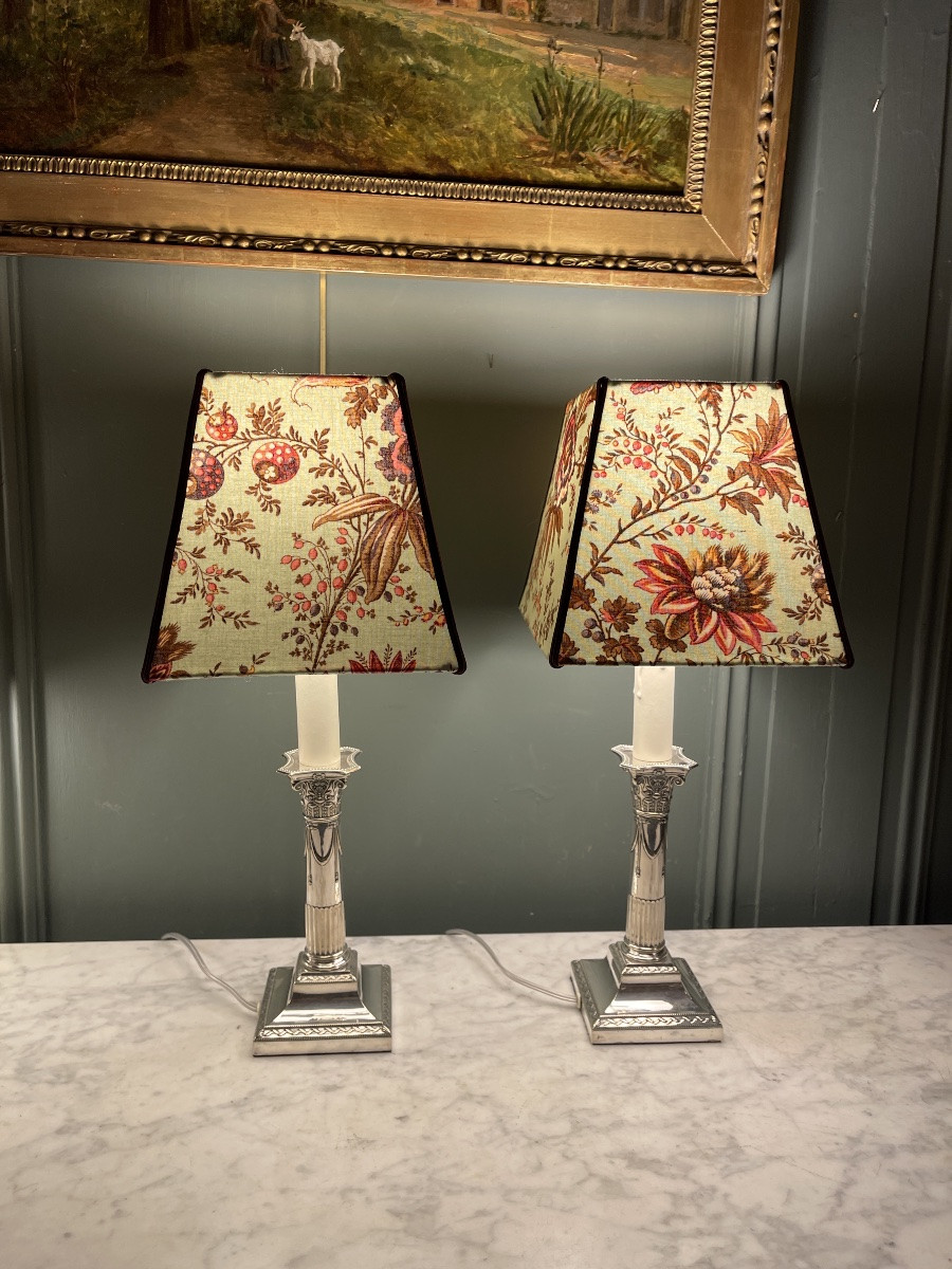 Pair Of Louis XVI Style Silver-plated Metal Lamps, 44 Cm High-photo-2