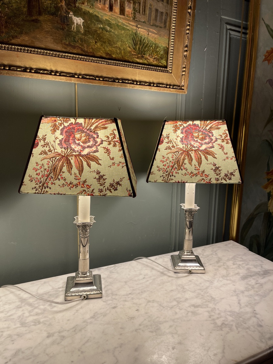 Pair Of Louis XVI Style Silver-plated Metal Lamps, 44 Cm High-photo-3
