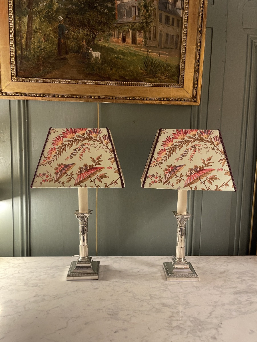 Pair Of Louis XVI Style Silver-plated Metal Lamps, 44 Cm High-photo-1