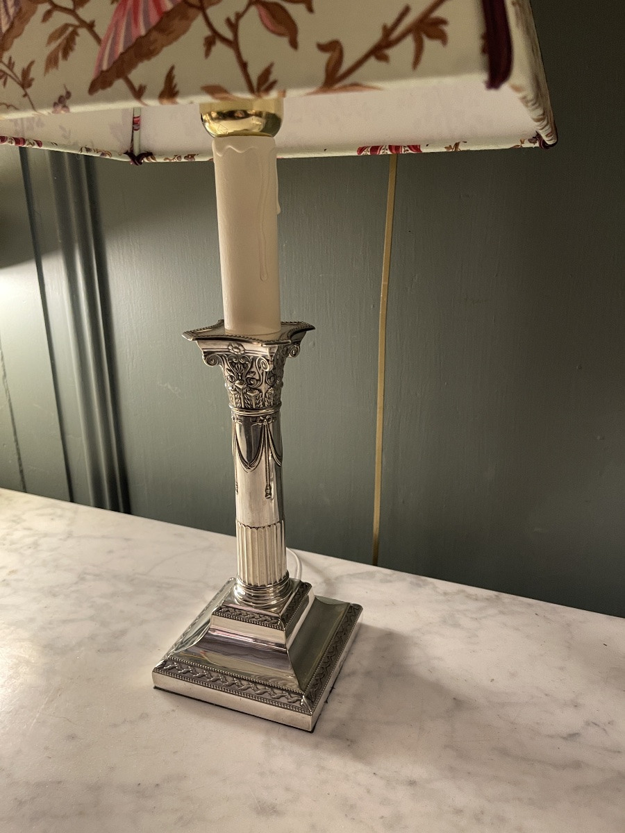 Pair Of Louis XVI Style Silver-plated Metal Lamps, 44 Cm High-photo-3