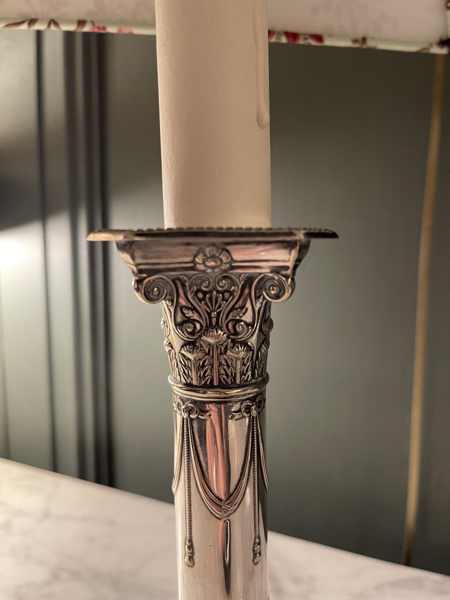 Pair Of Louis XVI Style Silver-plated Metal Lamps, 44 Cm High-photo-4