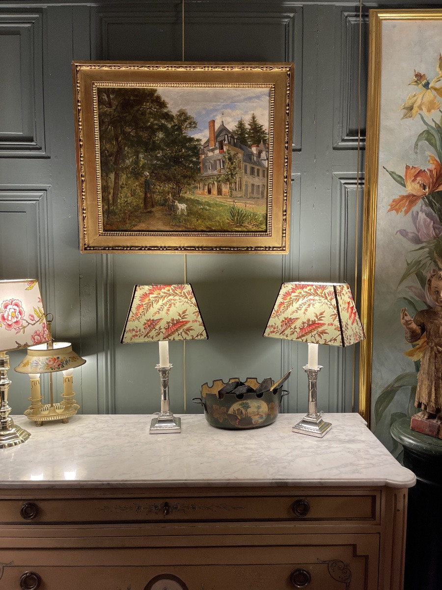 Pair Of Louis XVI Style Silver-plated Metal Lamps, 44 Cm High-photo-7