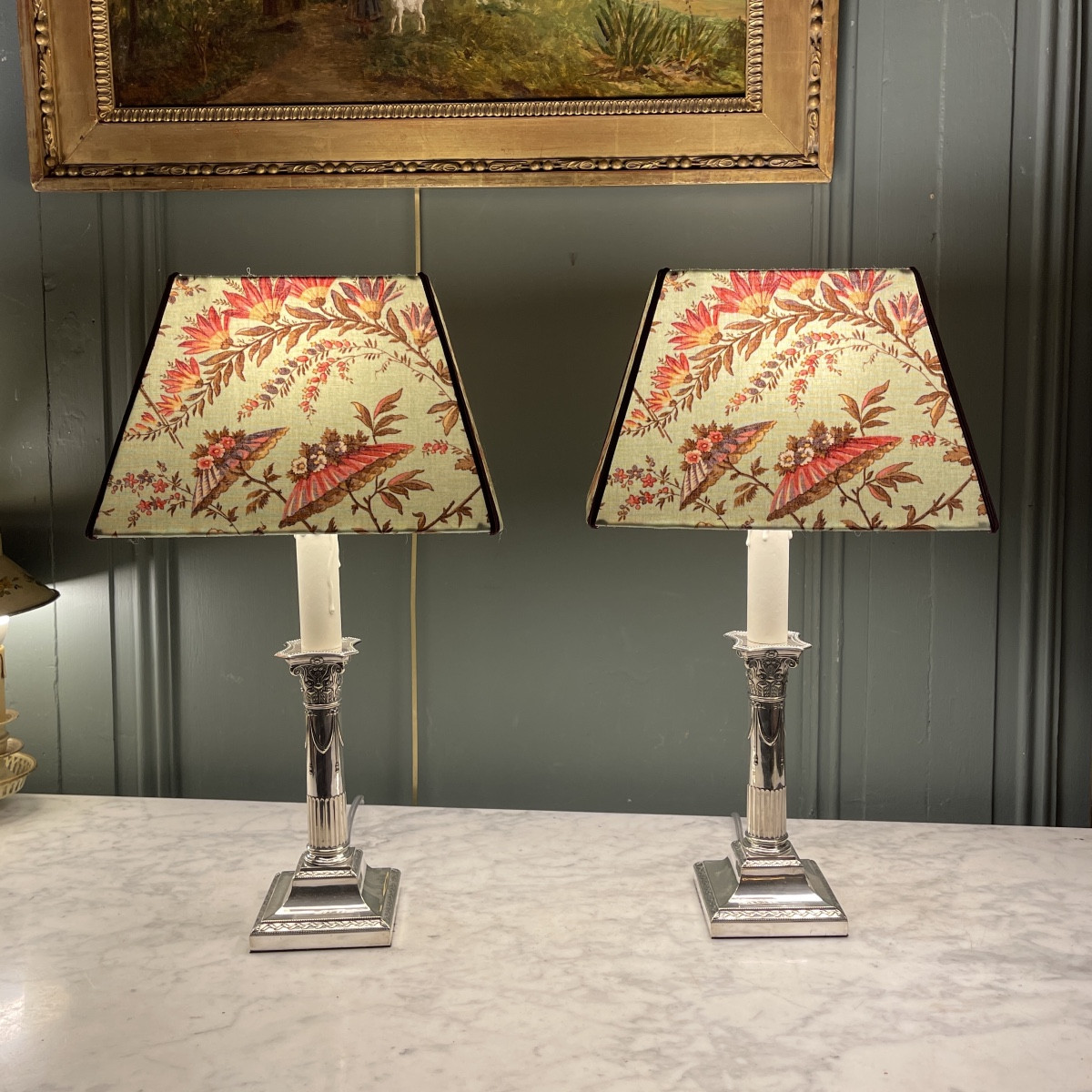 Pair Of Louis XVI Style Silver-plated Metal Lamps, 44 Cm High