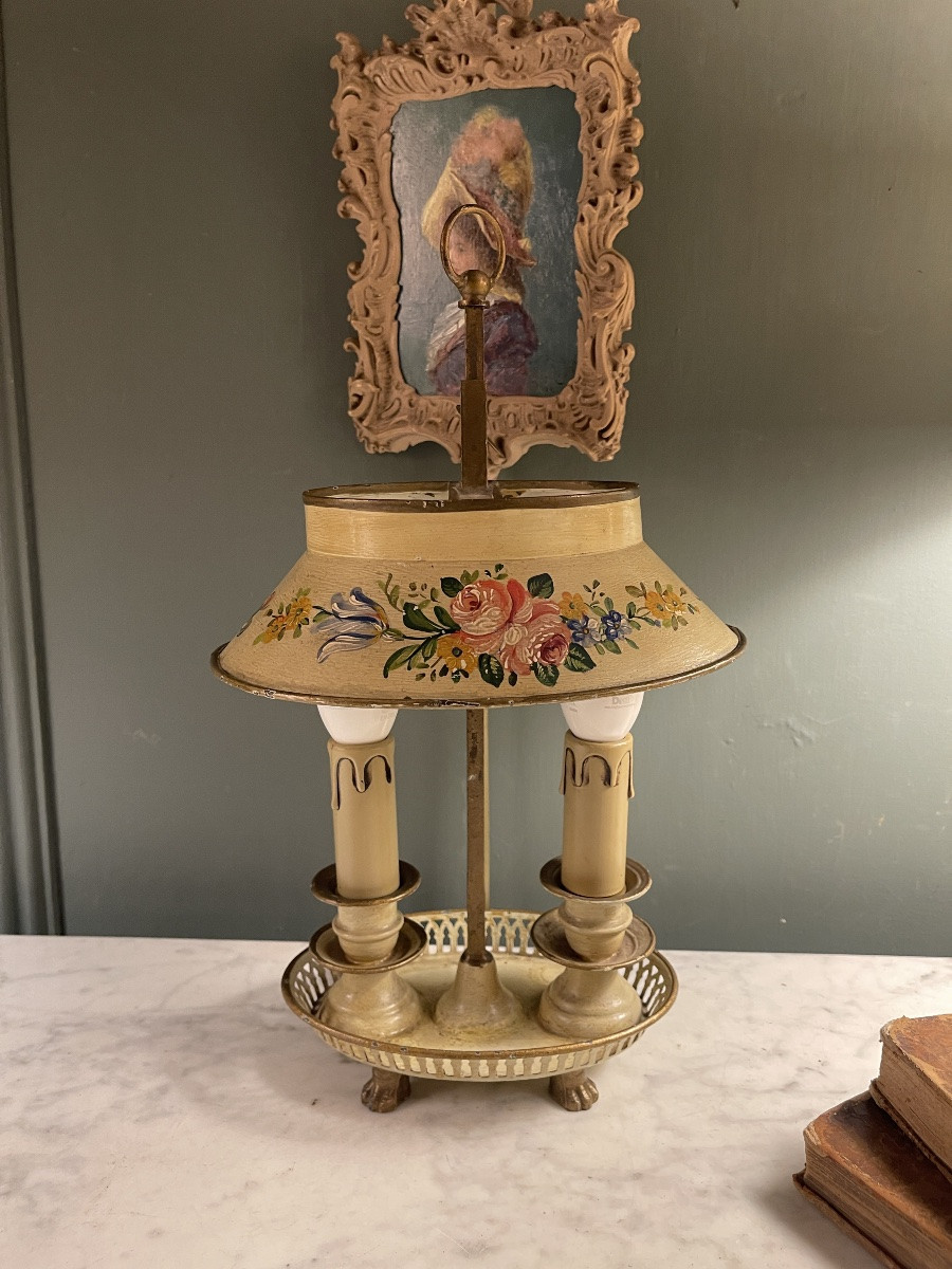 Bouillotte Lamp With Floral Decoration, Height 36 Cm-photo-2