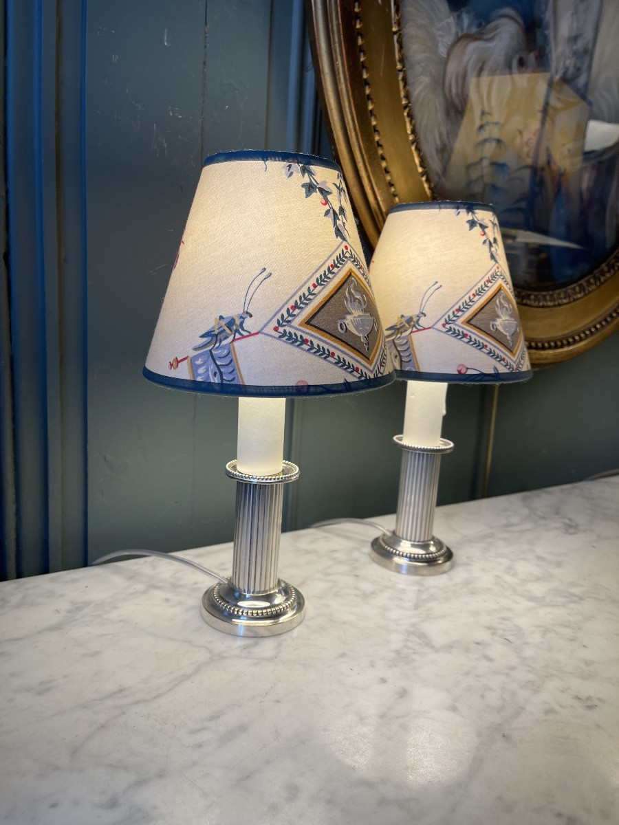 Pair Of Small Silver-plated Metal Lamps, 26 Cm High-photo-3
