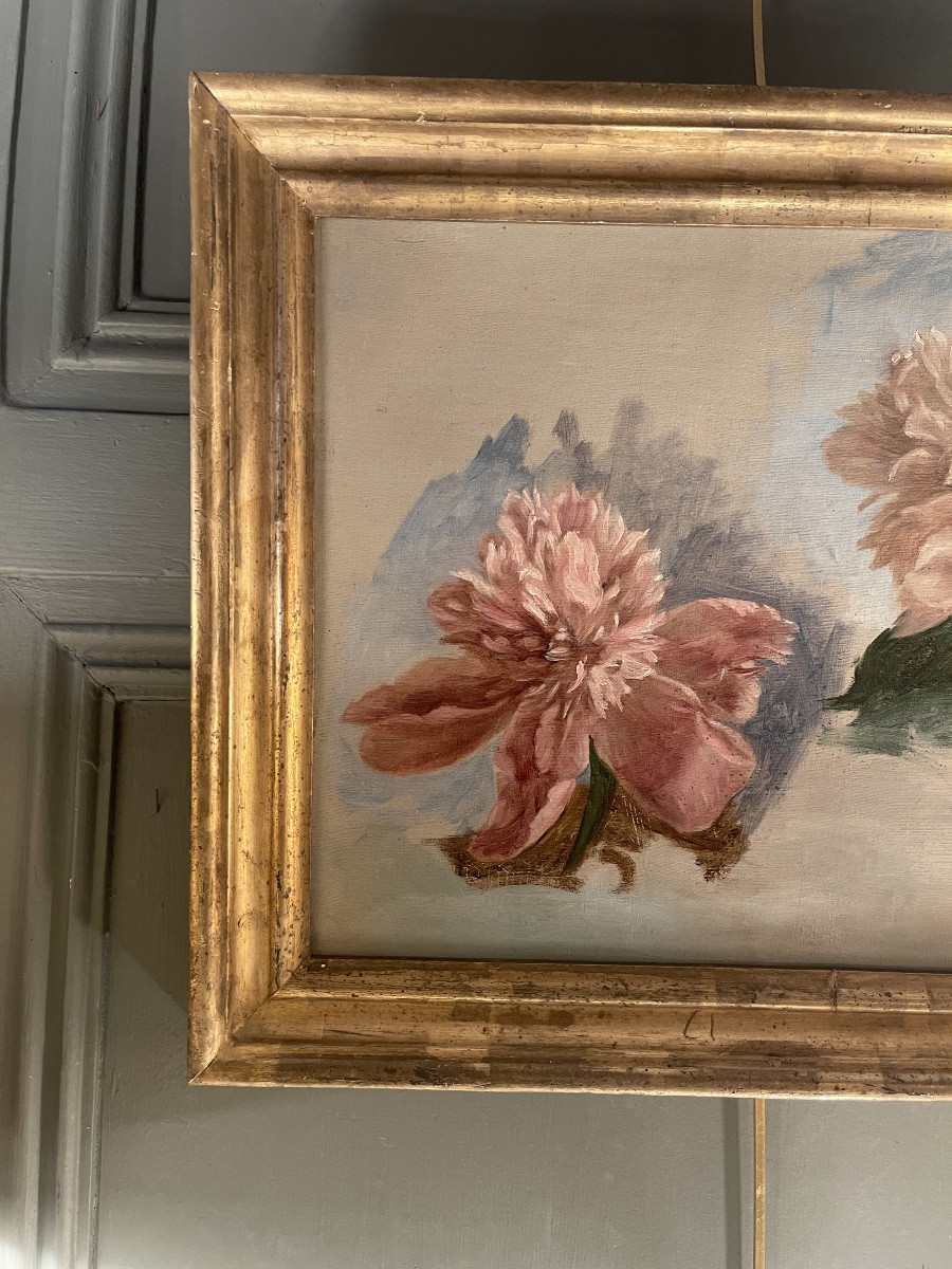 Tableau de fleurs, pivoines XIXème-photo-2