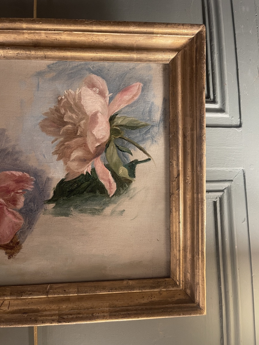 Tableau de fleurs, pivoines XIXème-photo-3