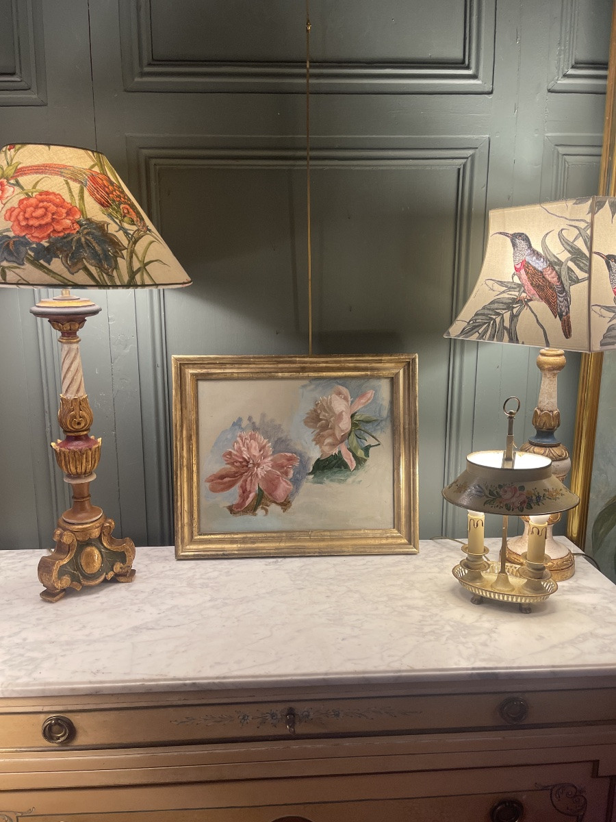 Tableau de fleurs, pivoines XIXème-photo-7