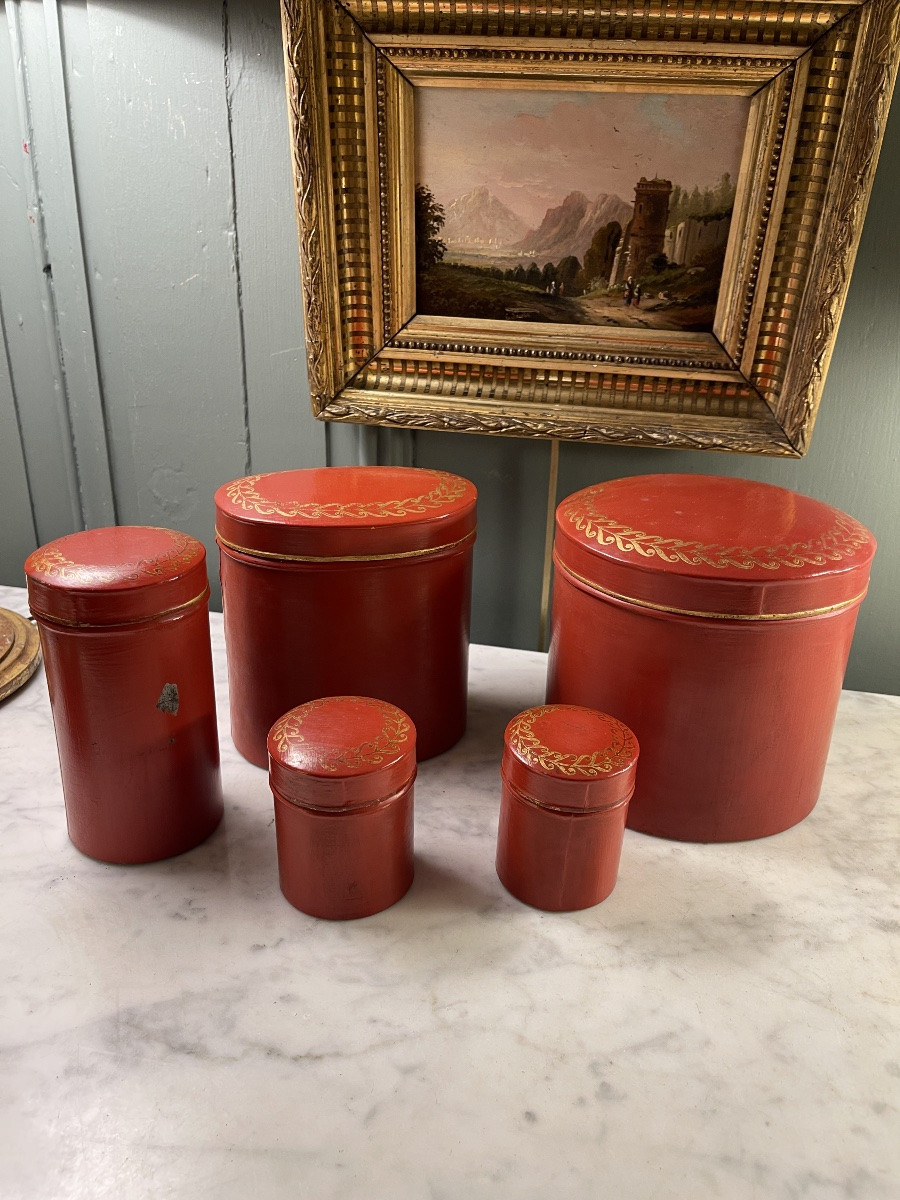 Ensemble de cinq boîtes en tôle peinte-photo-2