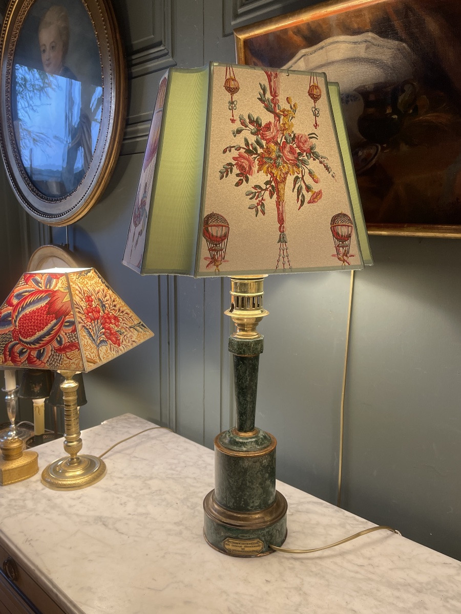 Lampe Carcel en tôle peinte XIXème, hauteur 70 cm-photo-3